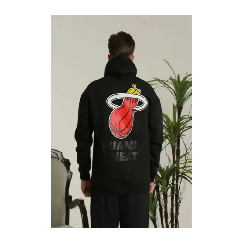 Unisex Kapşonlu Baskılı Sweetshirt - Siyah