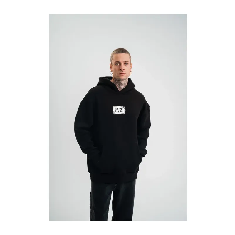 Unisex Kapşonlu Uzun Kol Patchli Nakışlı SweatShirt - Siyah