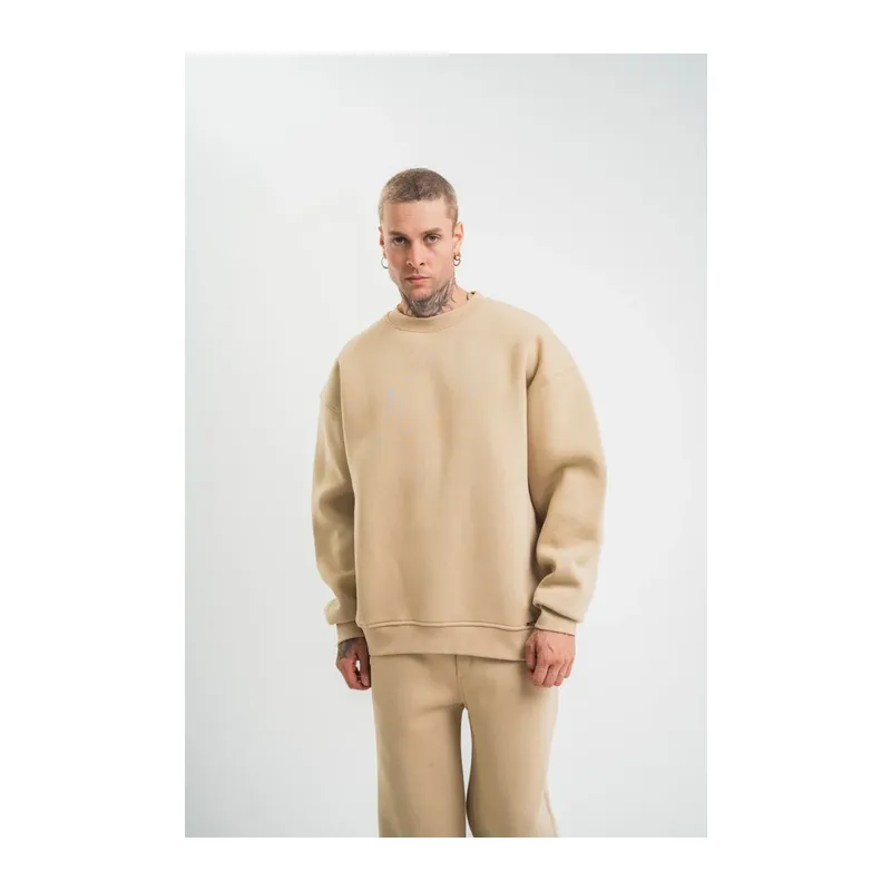 Uzun Kol Bisiklet Yaka Basic SweatShirt - Bej