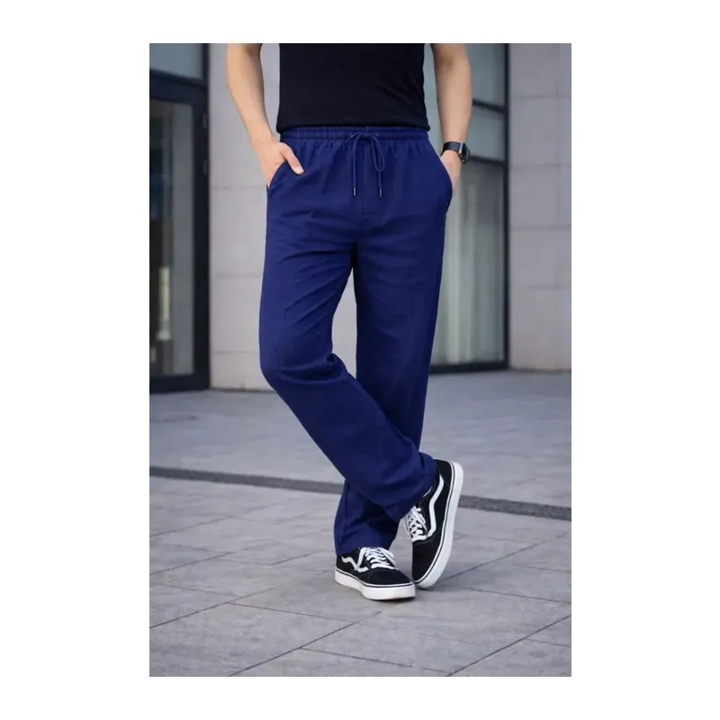 Erkek Keten Cepli Çıma Dikişli Jogger Buggy Pantalon Rahat Kalıp - Lacivert