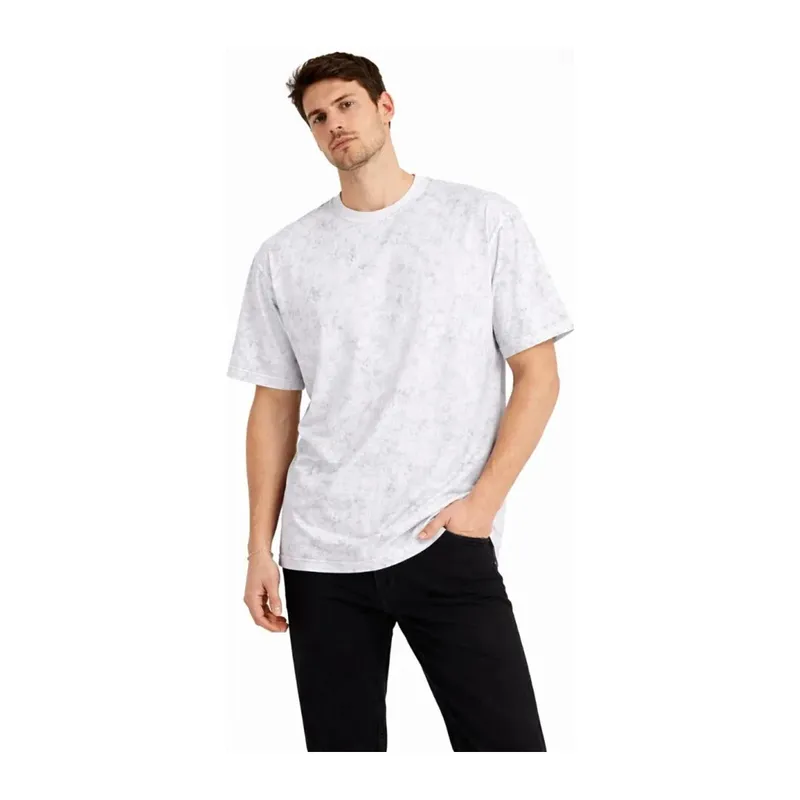 Erkek Asit Yıkama Bisiklet Yaka Kısa Kollu Oversize T-Shirt Tişört - Beyaz