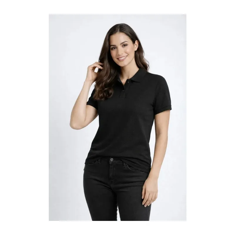 Pike Kumaş Düğmeli Yaka Regular Rahat Günlük Kısa Kol Tişört T-shirt - Siyah