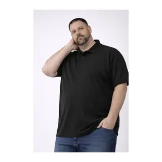 Erkek Pike Kumaş Düğmeli Yaka Battal Büyük Beden Günlük Kısa Kol Tişört T-shirt - Siyah