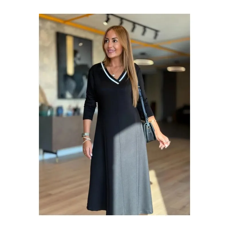 Kadın Uzun Kollu V Yakalı Midi çağla Yeşili Modal Elbise