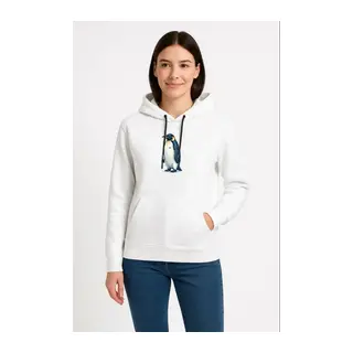 Oversize Hoodie - Sırt Baskılı Survivor Penguin Temalı, Felsefi Yazılı Kapüşonlu Sweatshirt - Beyaz