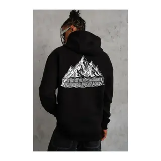 Erkek Nihilist Penguen Temalı Oversize Kapüşonlu Sweatshirt - Siyah