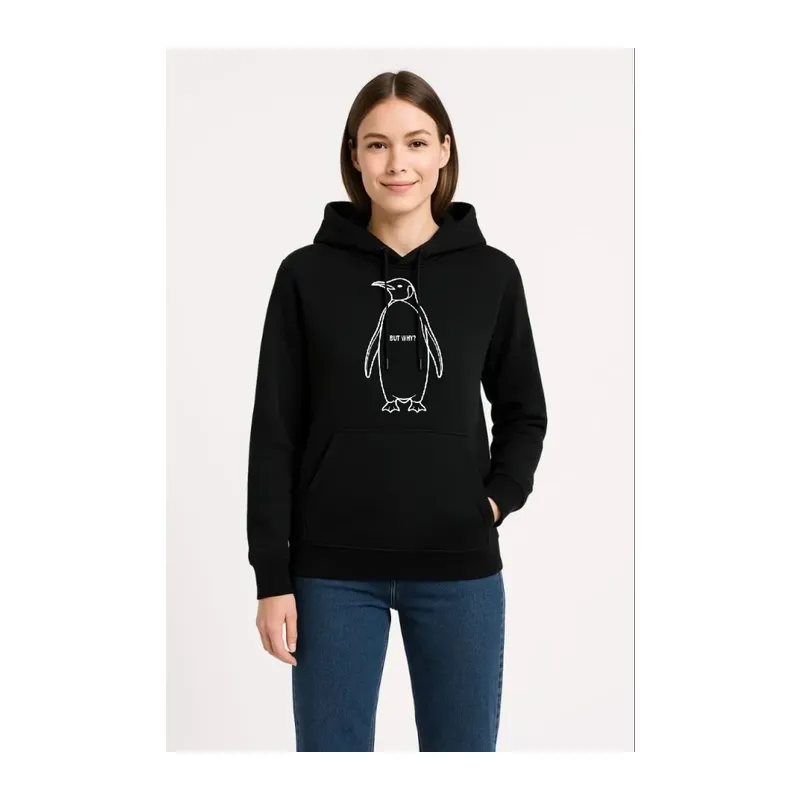 Nihilist Penguen Özel Tasarım Oversize Kapüşonlu Sweatshirt - Siyah