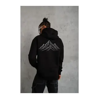 Erkek Nihilist Penguen Özel Tasarım Oversize Kapüşonlu Sweatshirt - Siyah