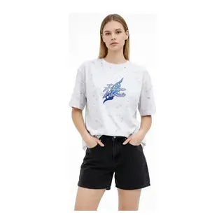 Asit Yıkamalı Oversize Tişört Future Worlds Baskılı Bisiklet Yaka Kısa Kollu Streetwear %100 Pamuk Street Style T-Shirt - Beyaz
