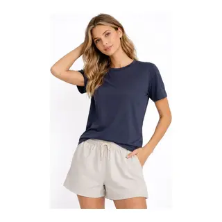 Osy Modal Yumuşak Dokulu Kumaş Bisiklet Yaka T-shirt - İndigo