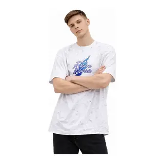 Erkek Asit Yıkamalı Oversize Tişört Future Worlds Baskılı Bisiklet Yaka Kısa Kollu Streetwear %100 Pamuk Street Style T-Shirt - Beyaz
