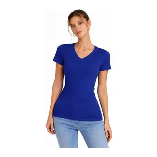 T-Shirt V Yaka Slim Fit Likralı Tişört Günlük Basic Body - İndigo