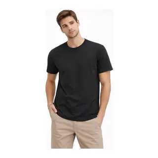 Erkek Bisiklet Yaka Tişört Regular Kalıp Basic Pamuklu Günlük Kullanım T-shirt - Siyah