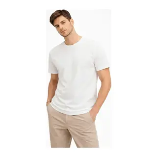 Erkek Bisiklet Yaka Tişört Regular Kalıp Basic Pamuklu Günlük Kullanım T-shirt - Beyaz