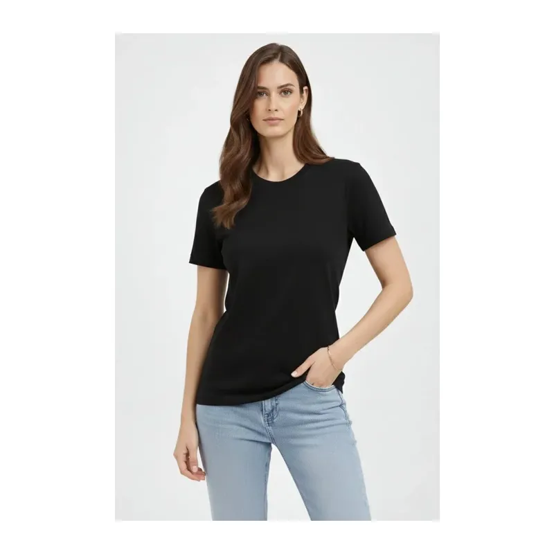Bisiklet Yaka Tişört Regular Kalıp Basic Pamuklu Günlük Kullanım T-shirt - Siyah