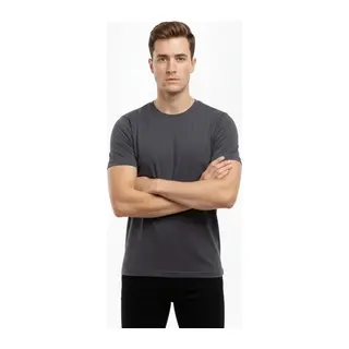 Erkek T-Shirt Bisiklet Yaka Slim Fit Dar Kesim Likralı Tişört Günlük Basic Body - Füme