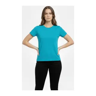 T-Shirt Bisiklet Yaka Slim Fit Likralı Tişört Günlük Basic Body - Turkuvaz