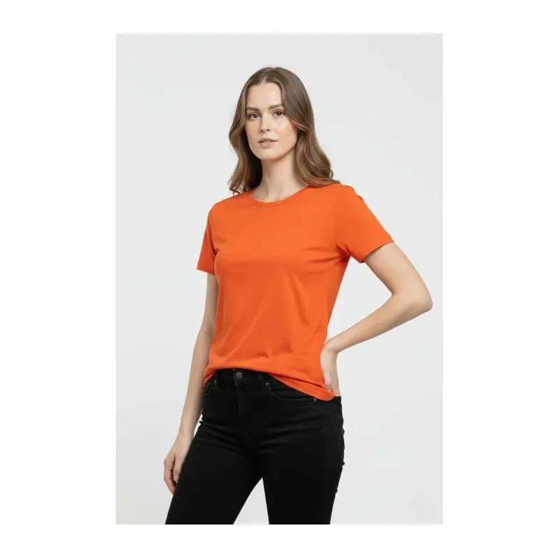 T-Shirt Bisiklet Yaka Slim Fit Likralı Tişört Günlük Basic Body - Turuncu