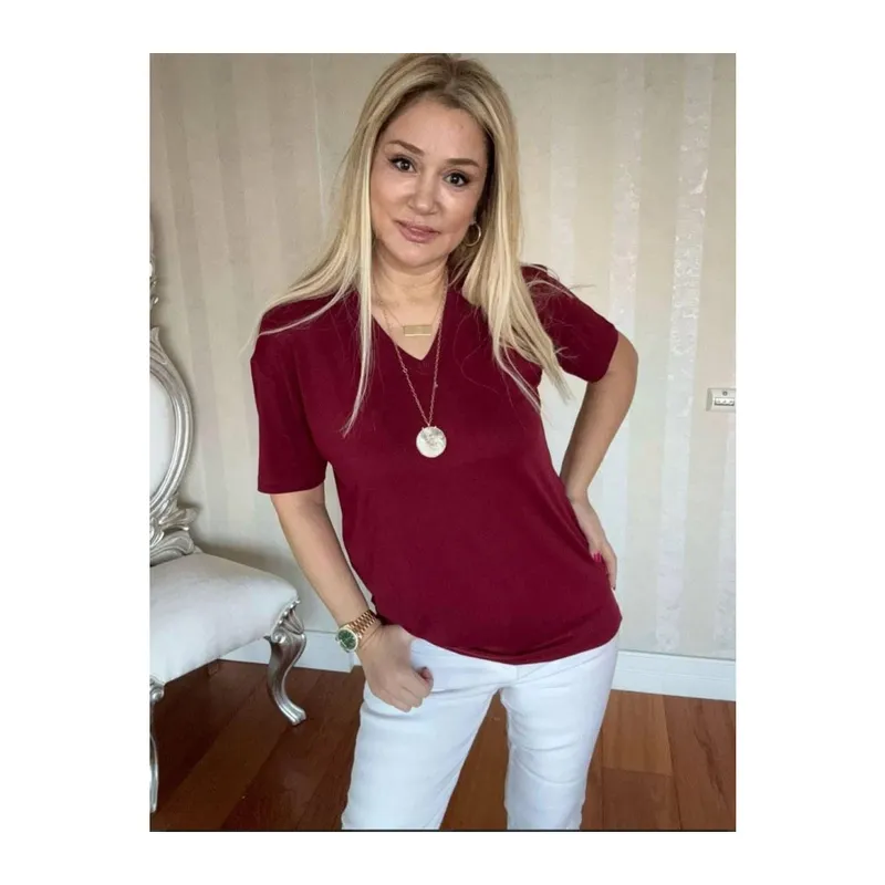Kadın Kısa Kollu V Yaka Bluz