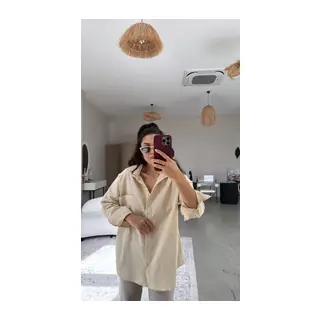 Kadın Tek Cepli Over Size Ketem Gömlek