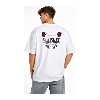 Erkek Bisiklet Yaka Baskılı Kısa Kollu Tişört Streetwear Günlük Basic Pamuklu T-shirt - Beyaz