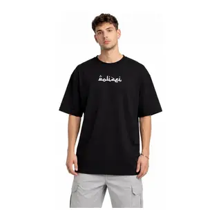 Erkek Bisiklet Yaka Baskılı Kısa Kollu Tişört Streetwear Günlük Basic Pamuklu T-shirt - Siyah