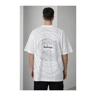 Erkek Bisiklet Yaka Baskılı Kısa Kollu Tişört Streetwear Günlük Basic Pamuklu T-shirt - Beyaz