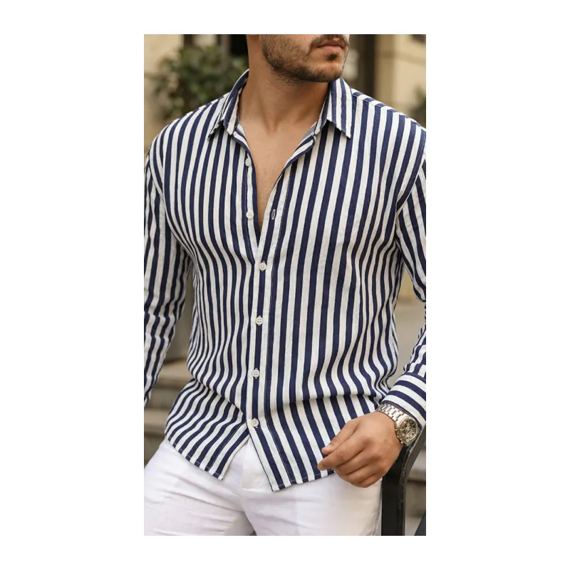 Erkek Dikey Çizgili Yarım Oversize Gömlek