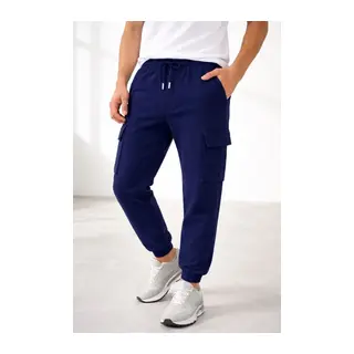 Erkek Jogger Eşofman Altı Regular Fit , Kargo Cepli, Lastikli Paça, Günlük Spor Pantolon - Lacivert