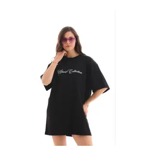 Baskılı T-Shirt Kısa Kol Bisiklet Yaka Regular Rahat Kalıp Günlük Tişört - Siyah