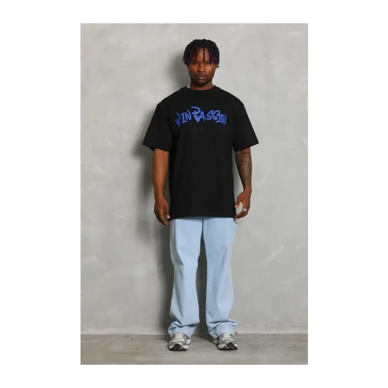 Erkek Baskılı T-Shirt Kısa Kol Bisiklet Yaka Regular Fit Rahat Kalıp Günlük Tişört - Siyah