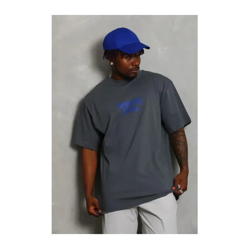 Erkek Baskılı T-Shirt Kısa Kol Bisiklet Yaka Regular Fit Rahat Kalıp Günlük Tişört - Füme