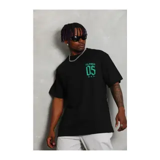 Erkek Baskılı T-Shirt Kısa Kol Bisiklet Yaka Regular Fit Rahat Kalıp Günlük Tişört - Siyah