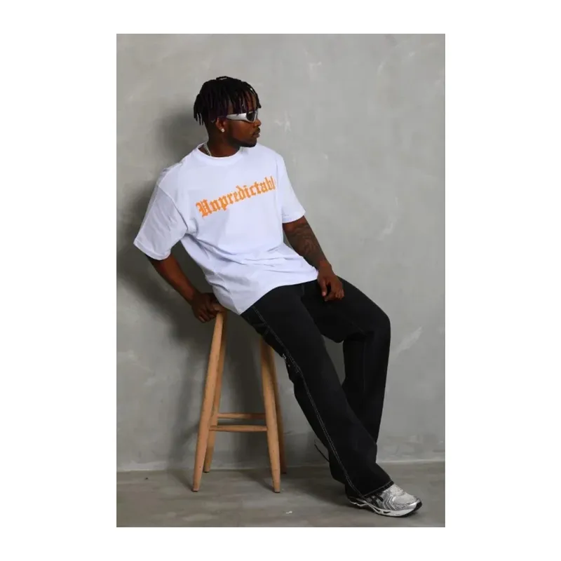 Erkek Baskılı T-Shirt Kısa Kol Bisiklet Yaka Regular Fit Rahat Kalıp Günlük Tişört - Beyaz