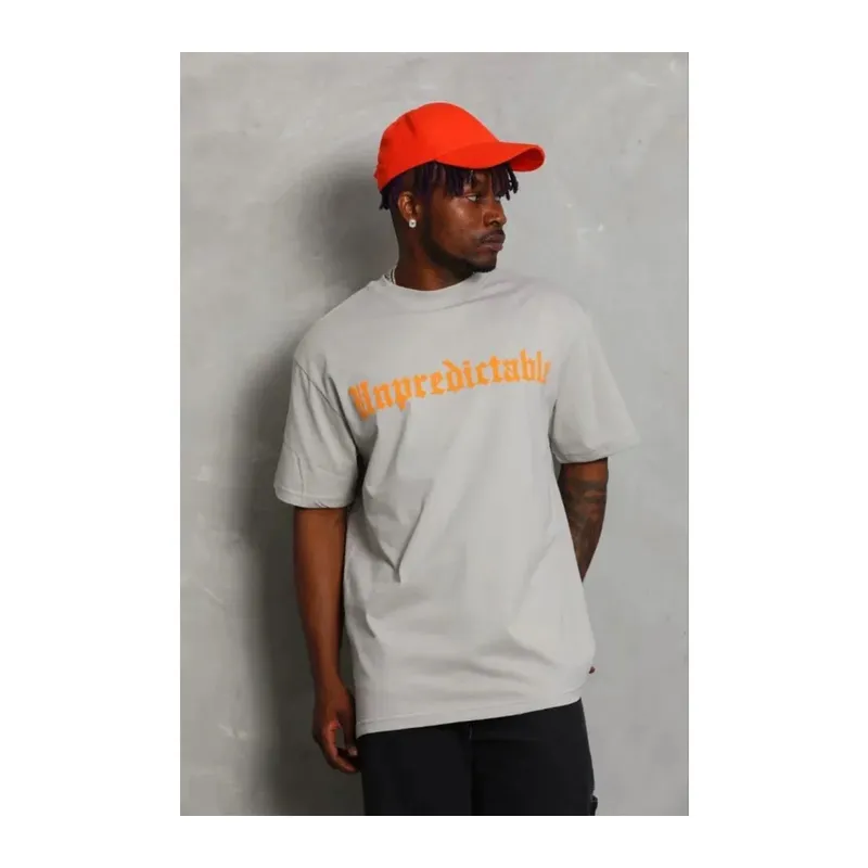 Erkek Baskılı T-Shirt Kısa Kol Bisiklet Yaka Regular Fit Rahat Kalıp Günlük Tişört - Gri