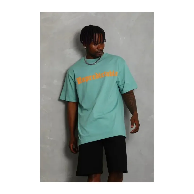 Erkek Baskılı T-Shirt Kısa Kol Bisiklet Yaka Regular Fit Rahat Kalıp Günlük Tişört - Mint Yeşili