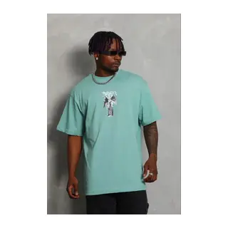Erkek Baskılı T-Shirt Kısa Kol Bisiklet Yaka Regular Fit Rahat Kalıp Günlük Tişört - Mint Yeşili