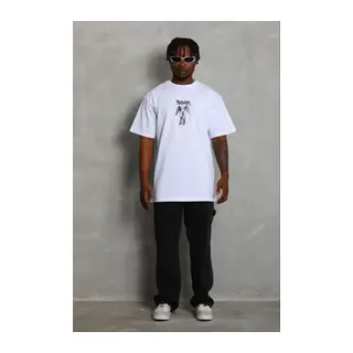 Erkek Baskılı T-Shirt Kısa Kol Bisiklet Yaka Regular Fit Rahat Kalıp Günlük Tişört - Beyaz