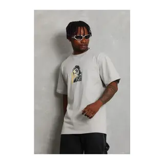 Erkek Baskılı T-Shirt Kısa Kol Bisiklet Yaka Regular Fit Rahat Kalıp Günlük Tişört - Gri