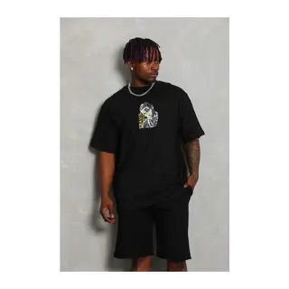 Erkek Baskılı T-Shirt Kısa Kol Bisiklet Yaka Regular Fit Rahat Kalıp Günlük Tişört - Siyah