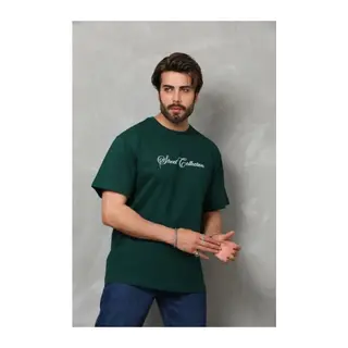 Erkek Baskılı T-Shirt Kısa Kol Bisiklet Yaka Regular Fit Rahat Kalıp Günlük Tişört - Çağla Yeşili