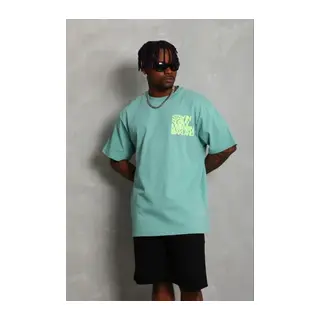 Erkek Baskılı T-Shirt Kısa Kol Bisiklet Yaka Regular Fit Rahat Kalıp Günlük Tişört - Mint Yeşili
