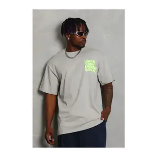 Erkek Baskılı T-Shirt Kısa Kol Bisiklet Yaka Regular Fit Rahat Kalıp Günlük Tişört - Gri