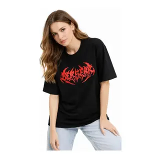 Baskılı T-Shirt Yazlık Kısa Kol Bisiklet Yaka Rahat Kalıp Tişört - Siyah