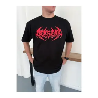 Erkek Baskılı T-Shirt Yazlık Kısa Kol Bisiklet Yaka Rahat Kalıp Tişört - Siyah