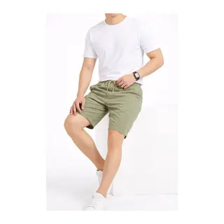 Erkek Keten Kumaş Cepli Rahat Kesim Bel Lastikli Şort - Mint Yeşili