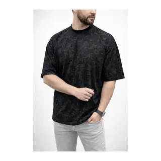 Erkek Premium Tişört OSY Yumuşak Dokulu Yıkamalı Oversize T-Shirt - Siyah
