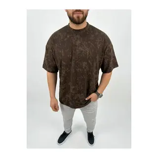 Erkek Premium Tişört OSY Yumuşak Dokulu Yıkamalı Oversize T-Shirt - Kahverengi