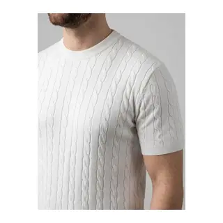 Erkek Yazlık Triko Dokuma Tişört Kısa Kol Bisiklet Yaka Örgü Desenli T-Shirt - Beyaz