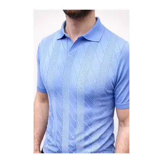 Erkek Yazlık Triko Dokuma Tişört Kısa Kol Polo Yaka T-Shirt - Bebek Mavisi